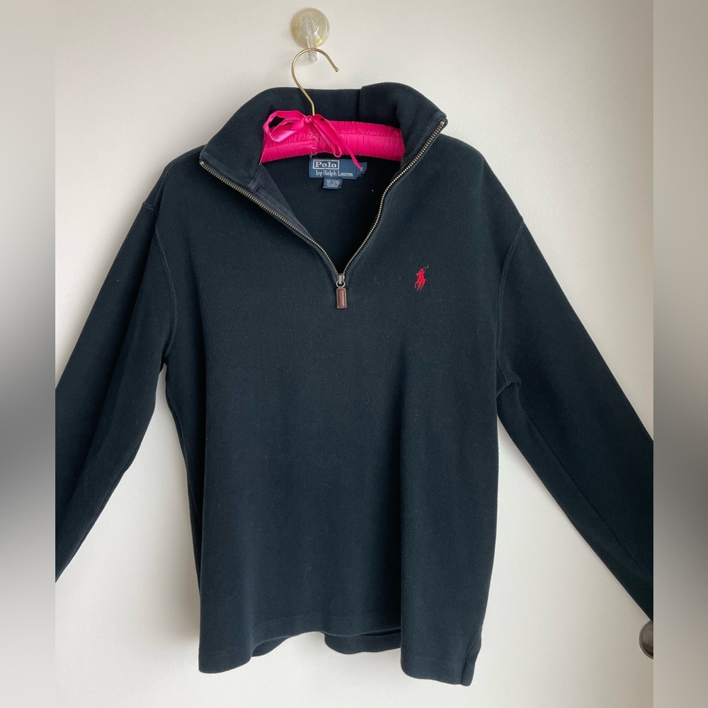 POLO Ralph Lauren pullover. Mens size S. 3/4 zip Black - Picture 2 of 7